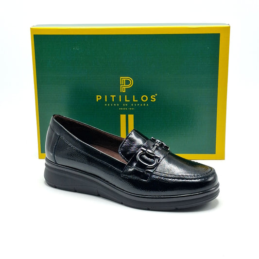 MOCASÍN MUJER PITILLOS 11502 NEGRO CHAROL