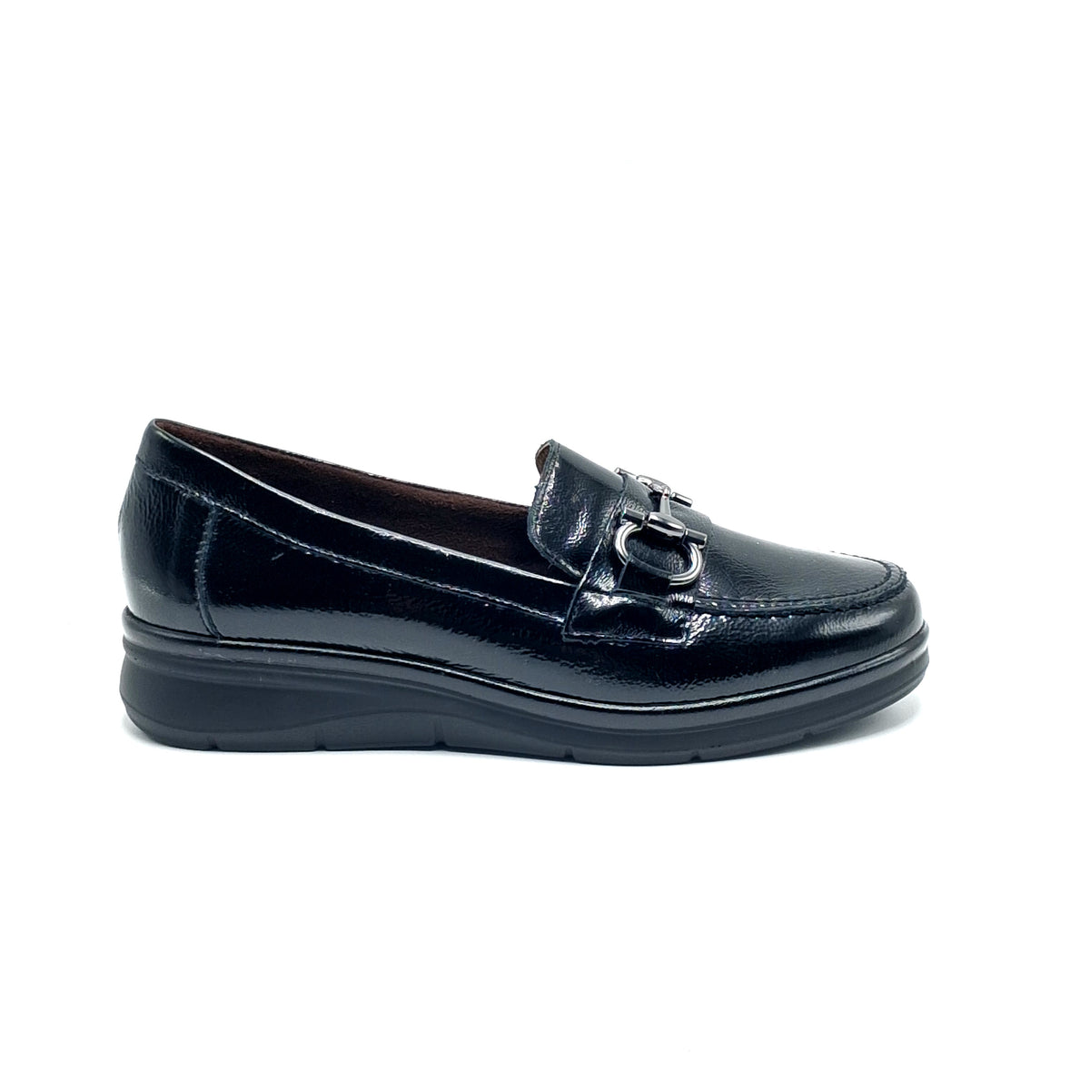MOCASÍN MUJER PITILLOS 11502 NEGRO CHAROL