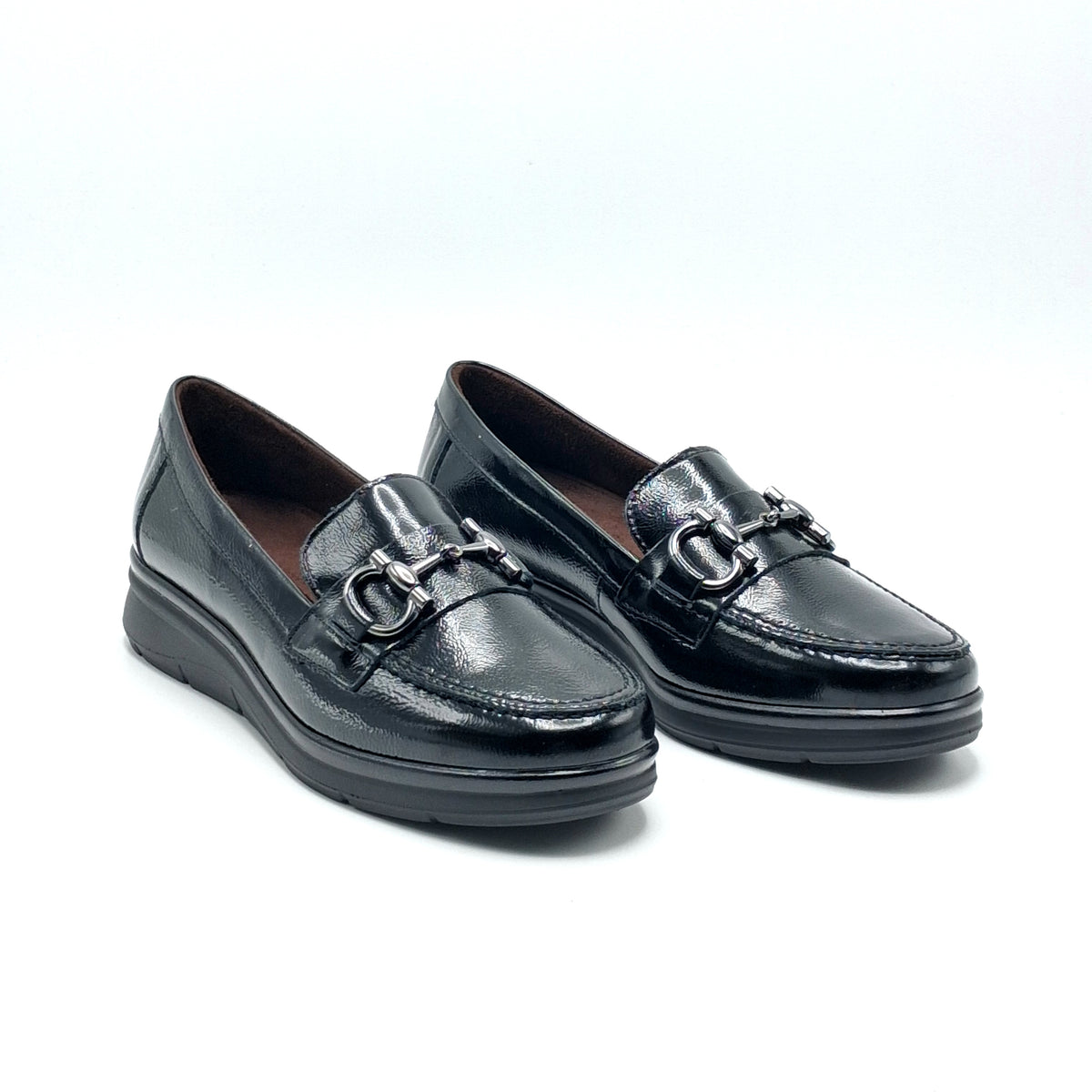 MOCASÍN MUJER PITILLOS 11502 NEGRO CHAROL