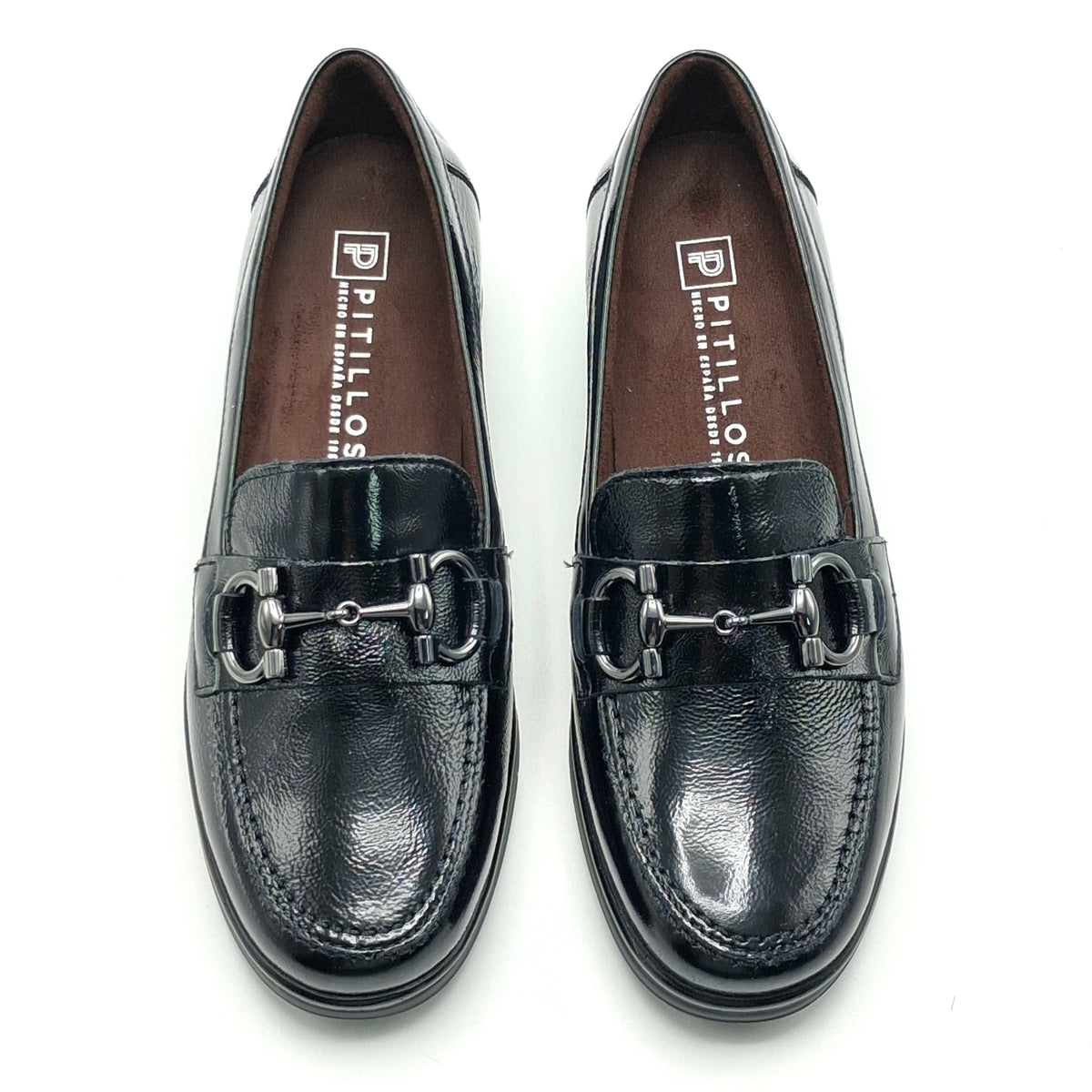 MOCASÍN MUJER PITILLOS 11502 NEGRO CHAROL