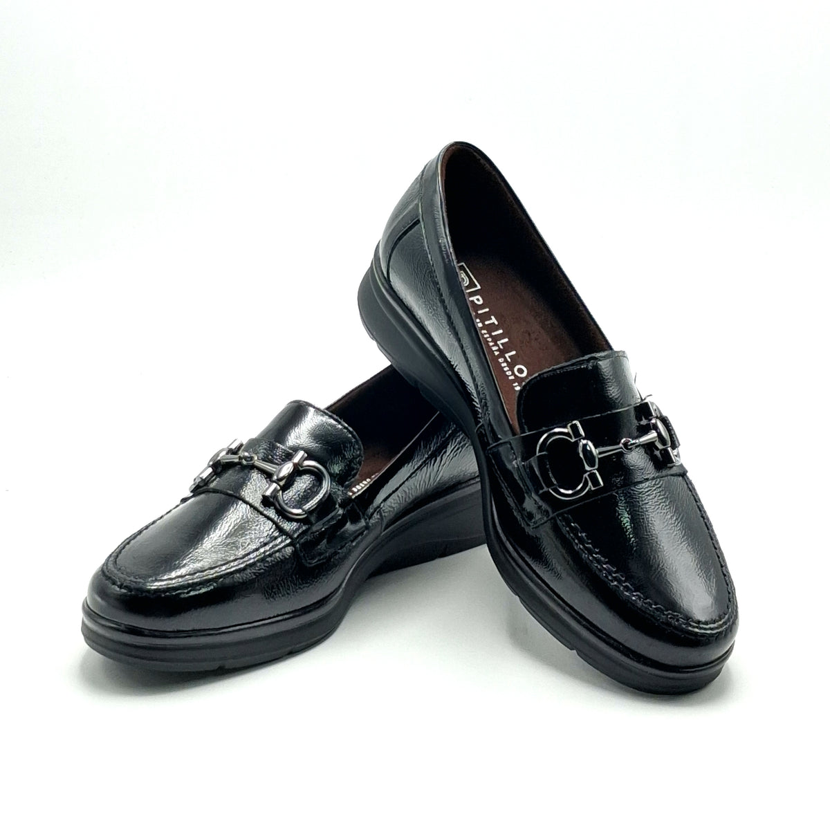 MOCASÍN MUJER PITILLOS 11502 NEGRO CHAROL