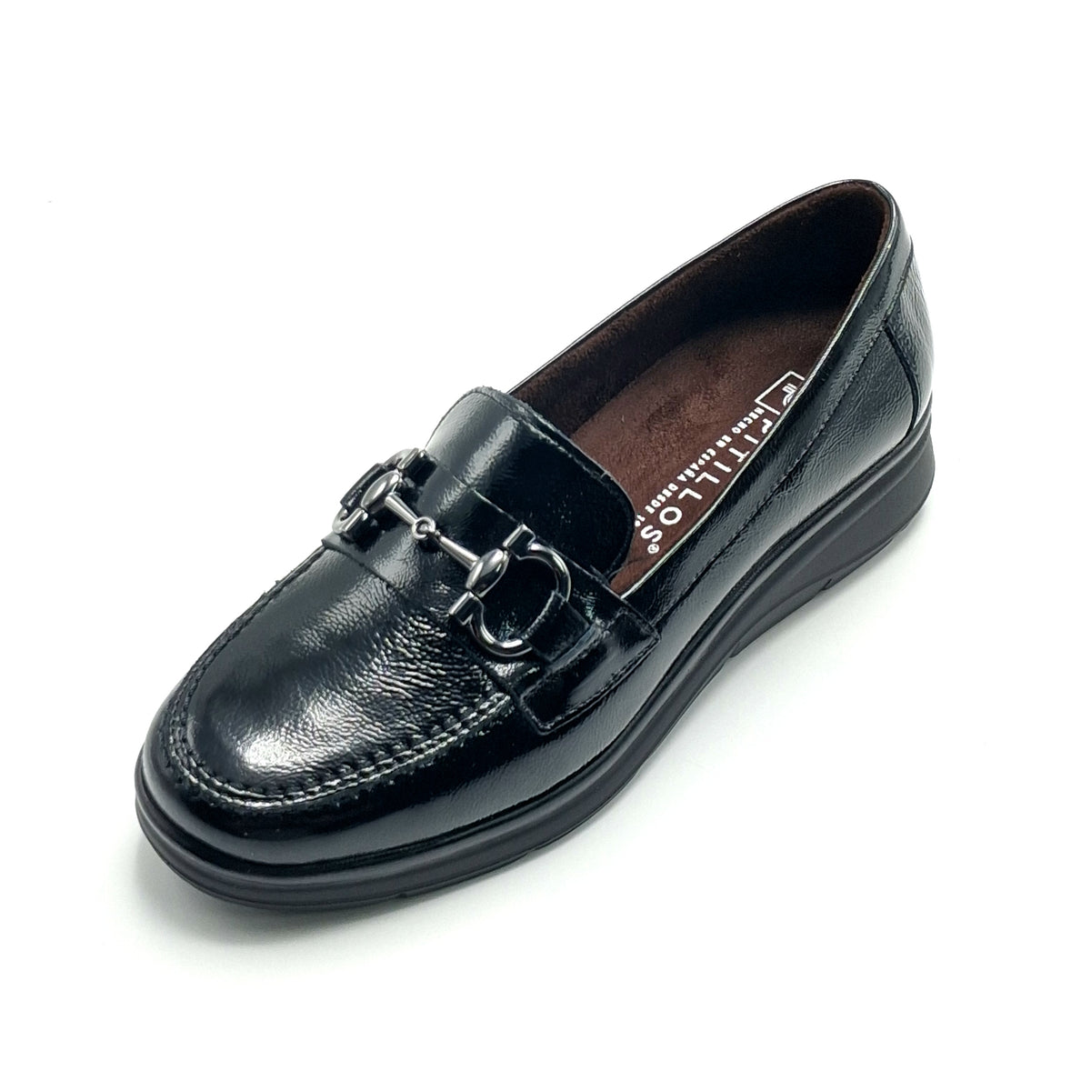 MOCASÍN MUJER PITILLOS 11502 NEGRO CHAROL