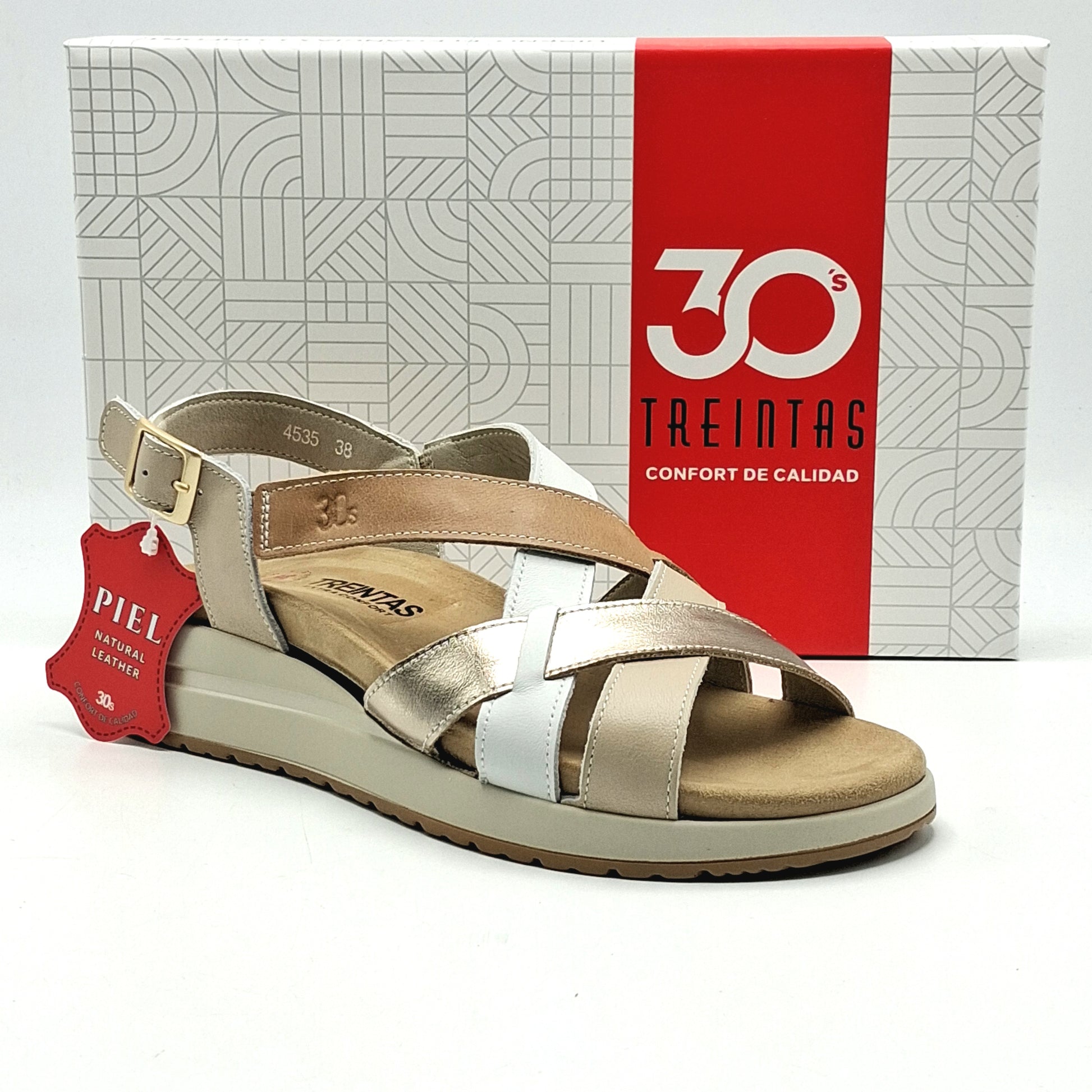 Sandalias mujer TREINTAS 4535 Trenzada Oro/Cuero