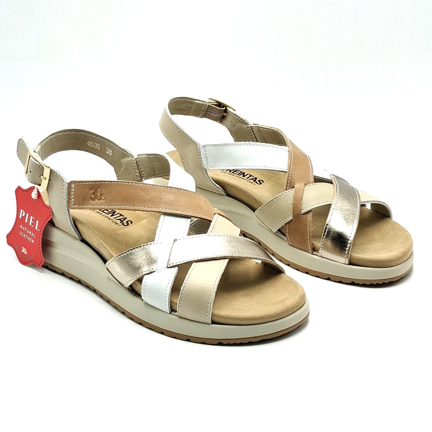 Sandalias mujer TREINTAS 4535 Trenzada Oro/Cuero