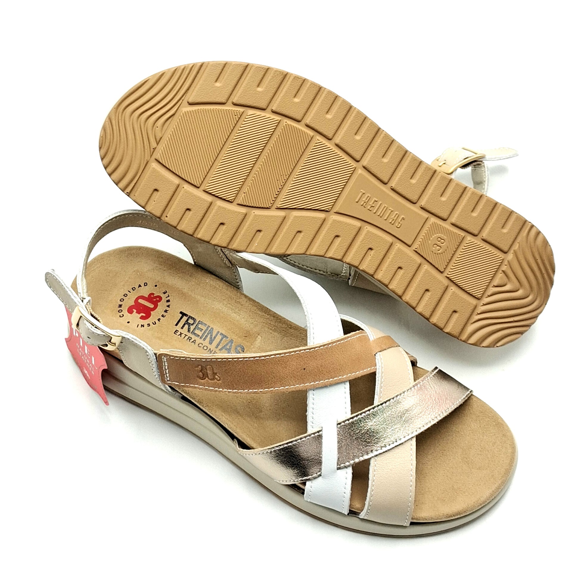 Sandalias mujer TREINTAS 4535 Trenzada Oro/Cuero