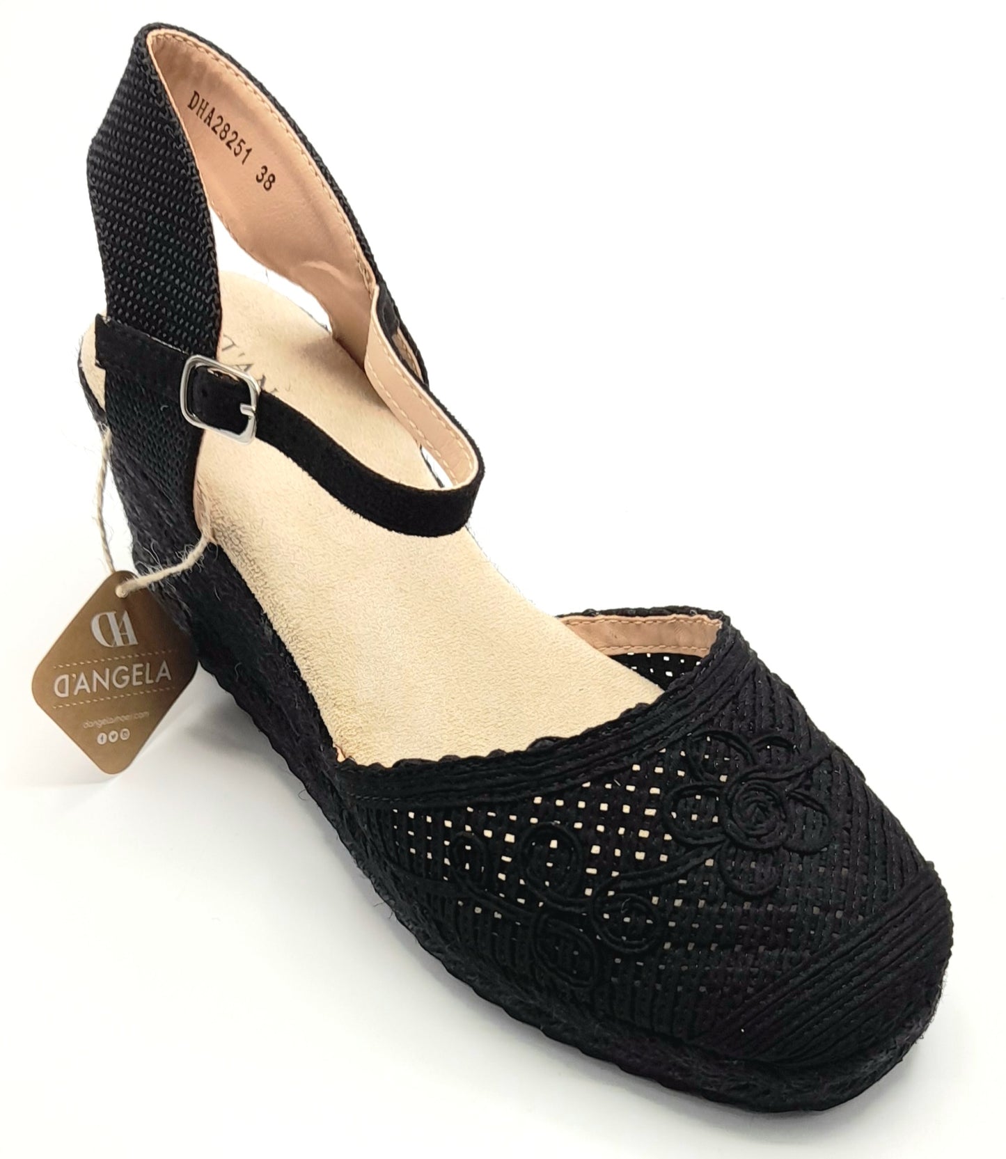 CUÑA YUTE BORDADA D´ANGELA DHA28251 NEGRO