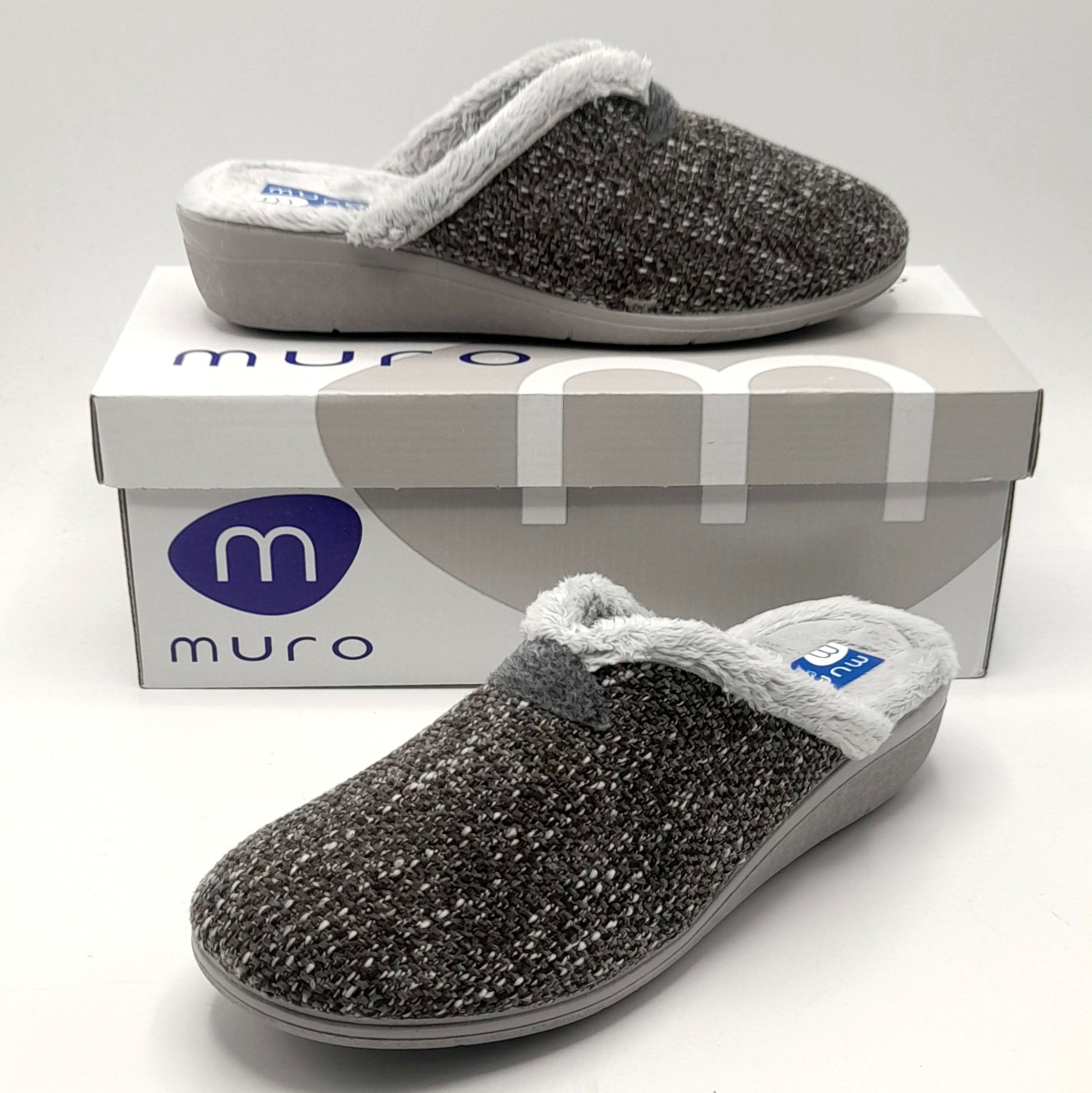 Zapatillas casa mujer MURO 6307 gris y marino.